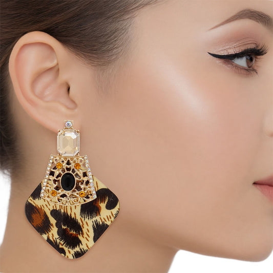 Stud Tribal Glam Leopard and Crystal Earrings