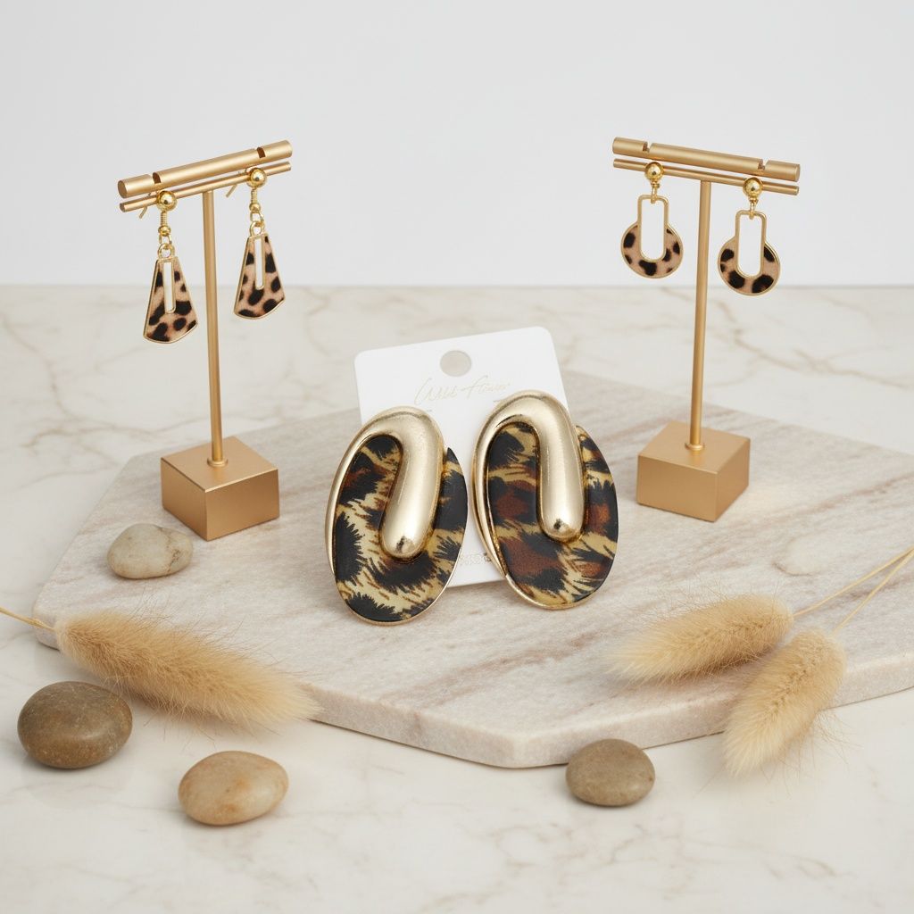 Stud Oval Leopard Gold Metal Tribal Earrings