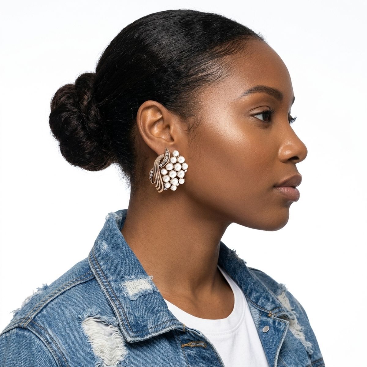 Opulent Gold Cream Pearl Cluster Stud Earrings