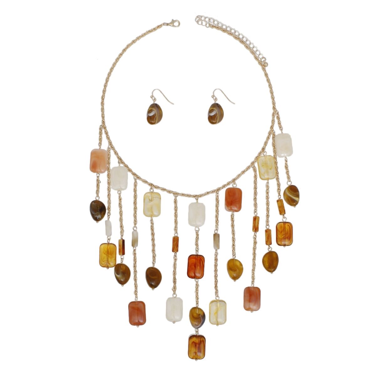 Bib Rope Chain Vintage Marble Swirl Bead Necklace