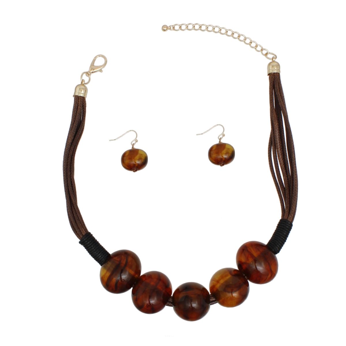 Beaded Chunky Brown Artisan Bead Cord Necklace