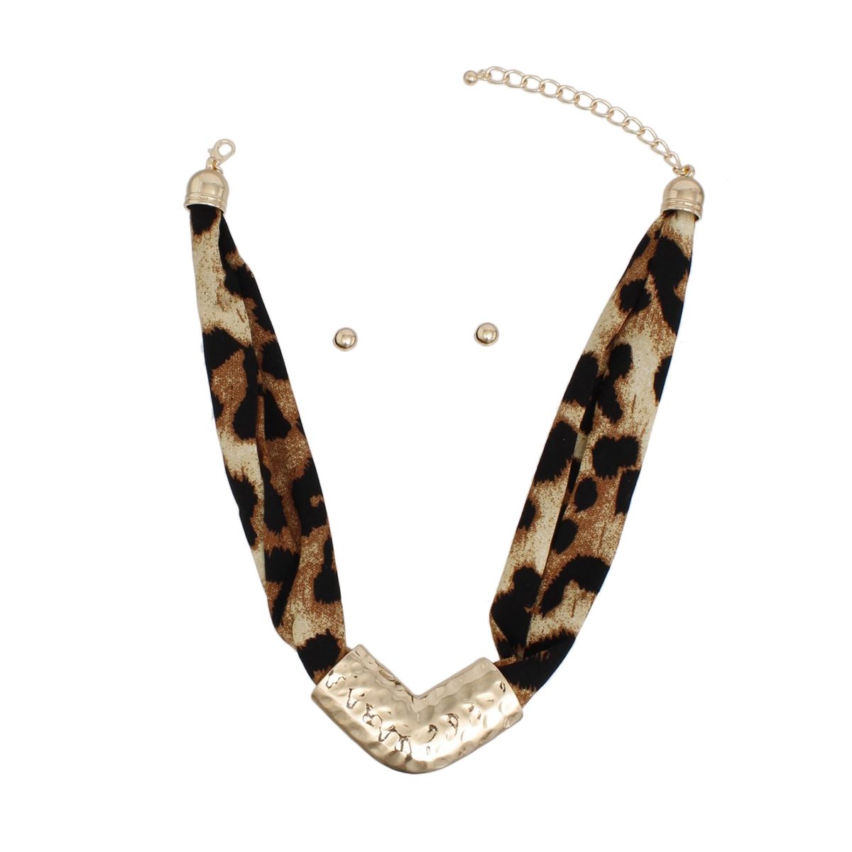 Choker Leopard Fabric Hammered Metal Necklace