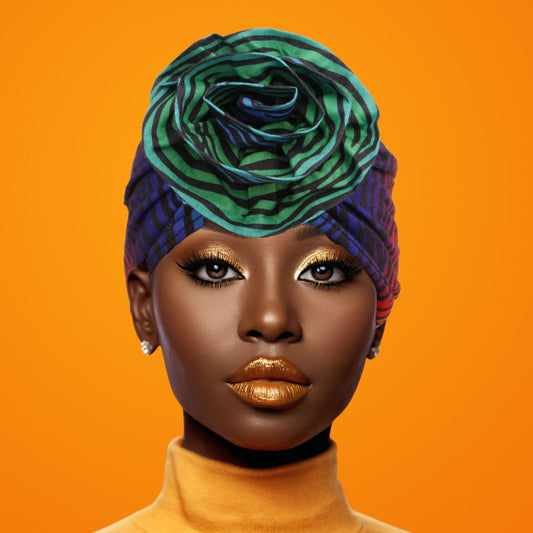 Turban Pre-Tied Flower Multicolor Zebra Women