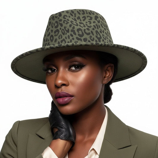 Green Leopard Print Fedora