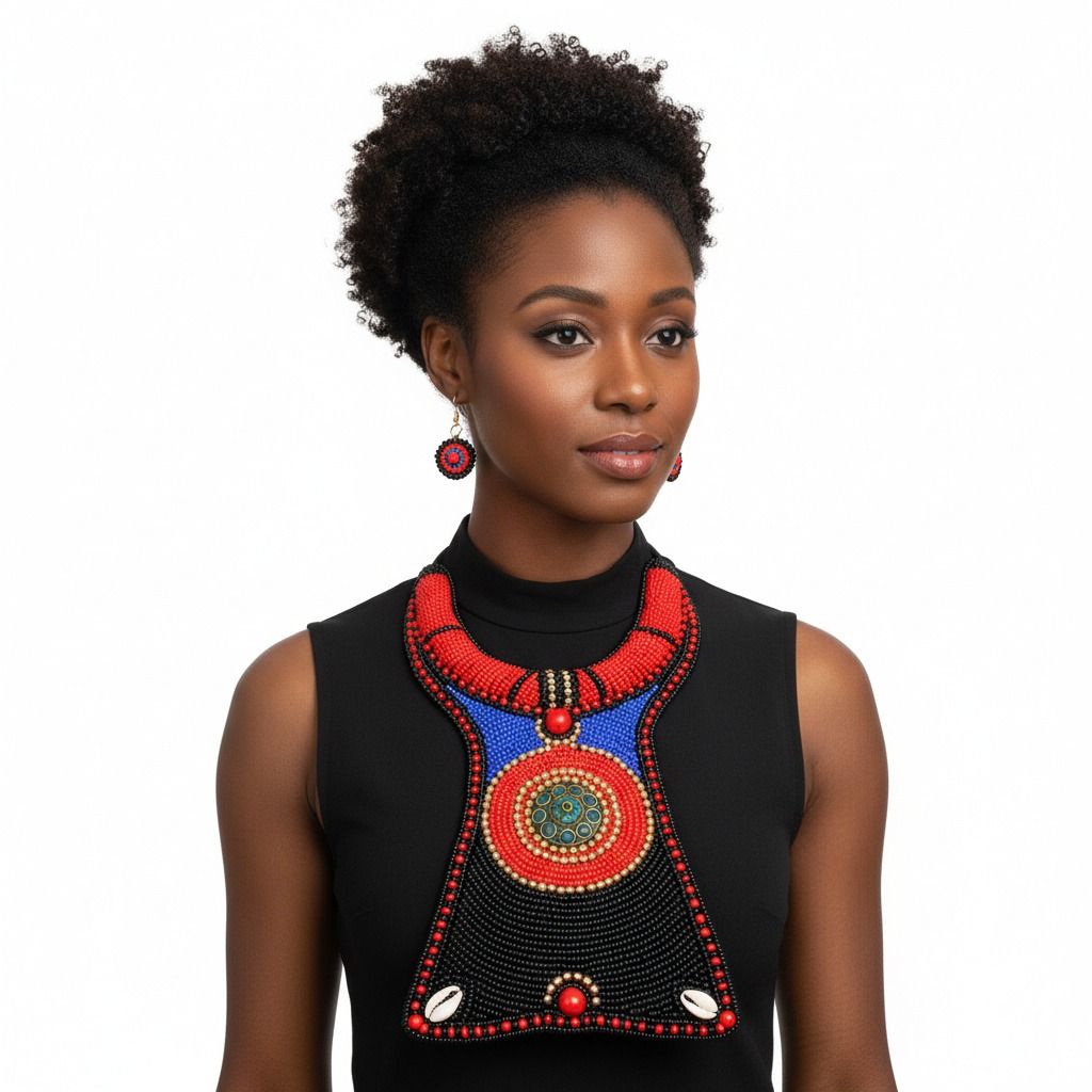 Handmade Tribal Beaded Collar Long Bib Necklace