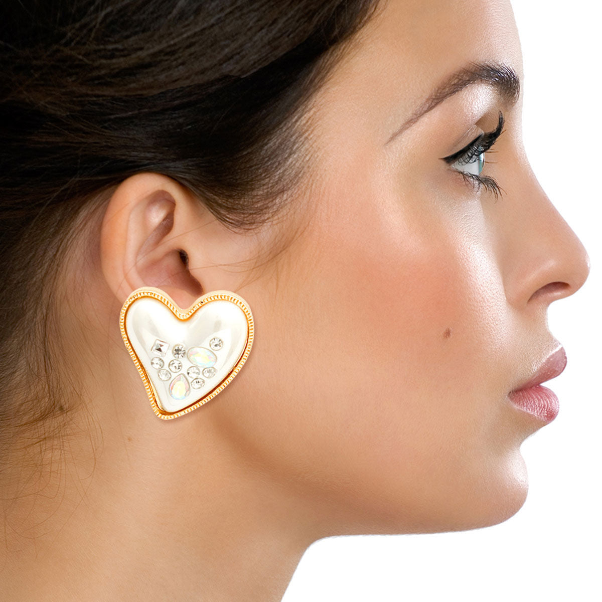 Gold Pearl Heart Studs