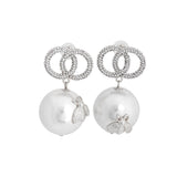 Silver Infinity Stud Jumbo Pearl Earrings