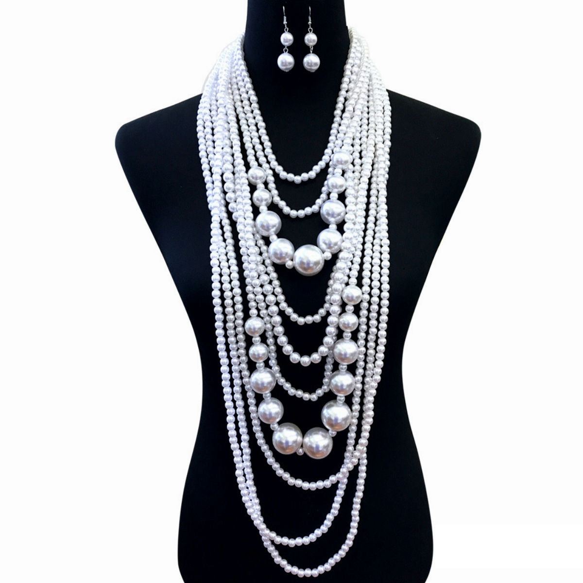 White Long White Pearl Necklace Set