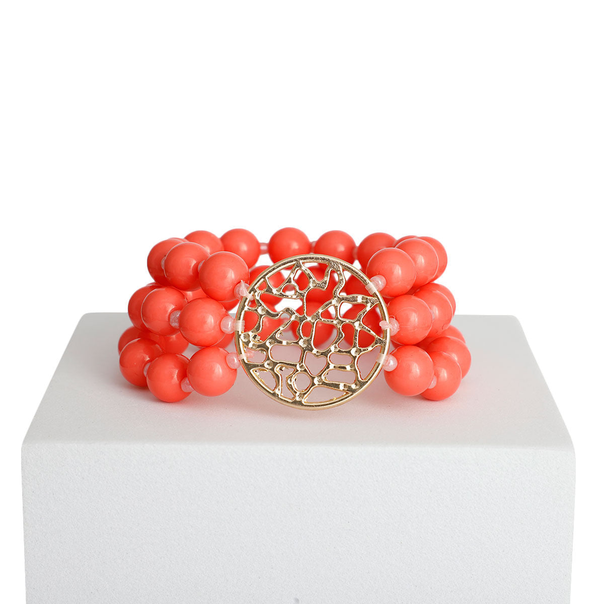 Coral Bead Round Gold Bracelet