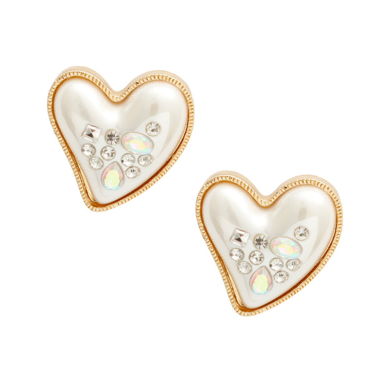 Gold Pearl Heart Studs