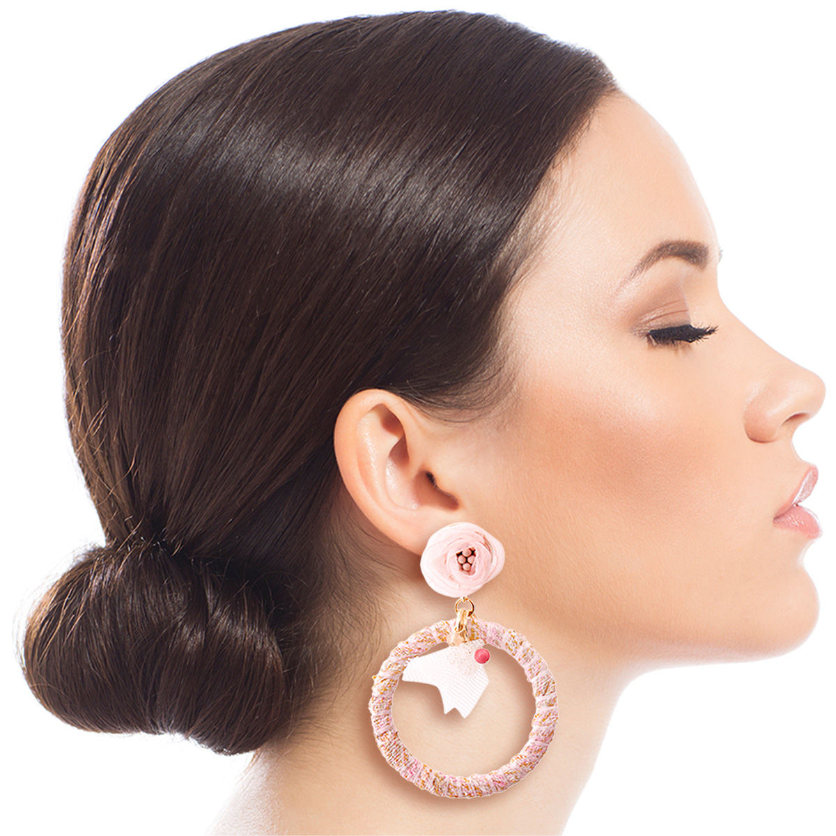 Pink Tulle Drop Hoop Earrings