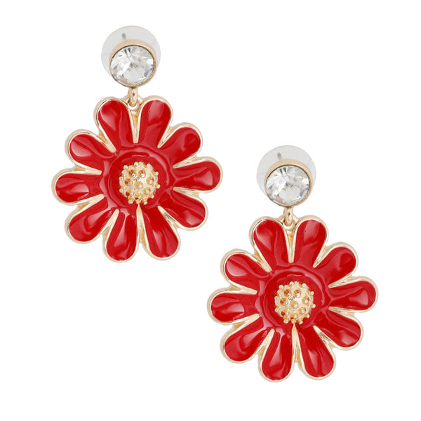 Red Metal Daisy Earrings