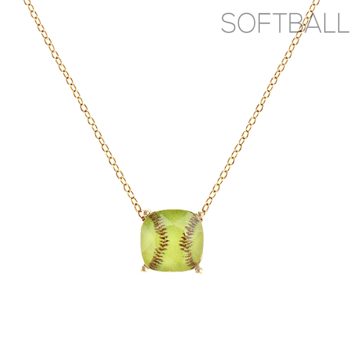 Gold Softball Cushion Cut Necklace