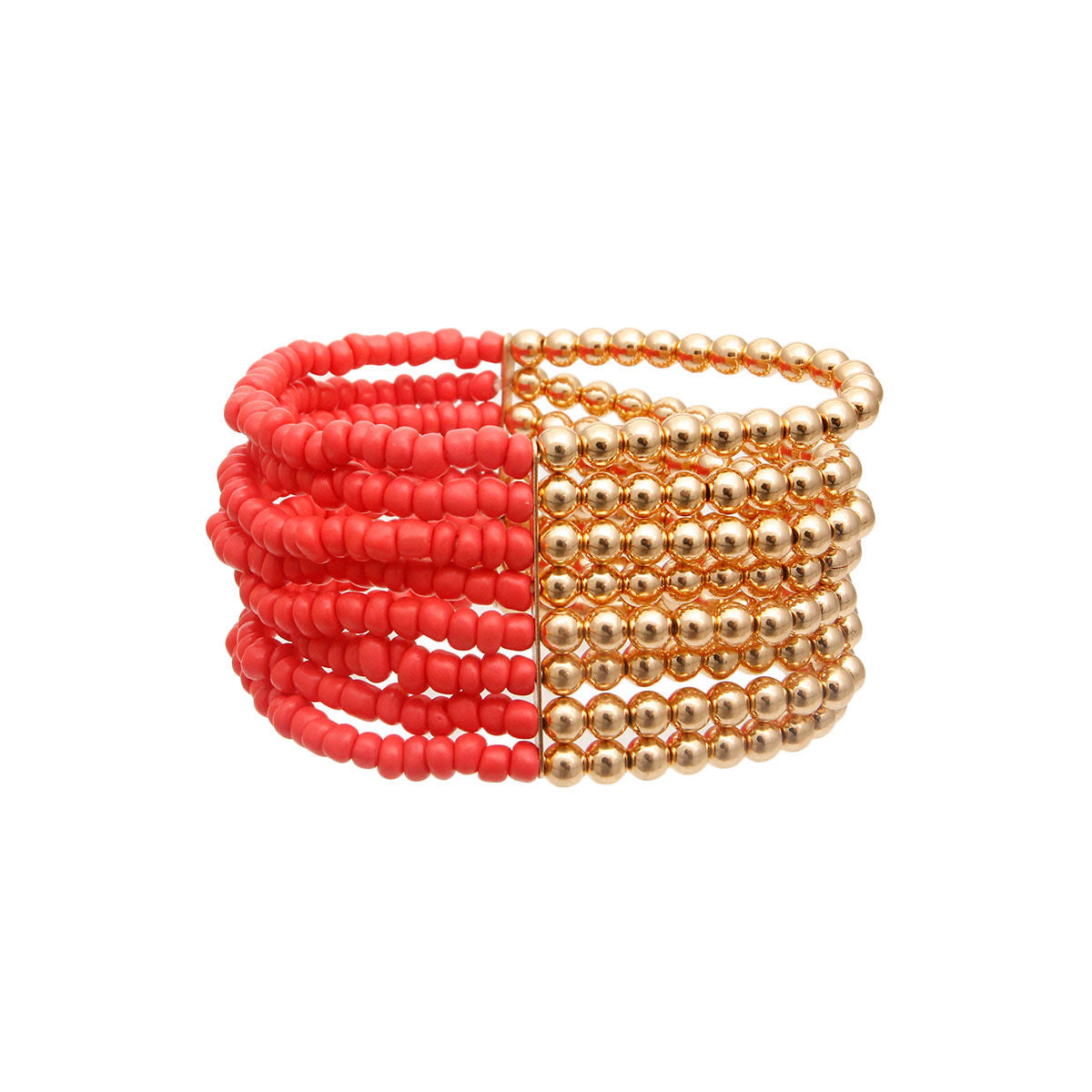 Coral and Gold Seed Bead Bracelet