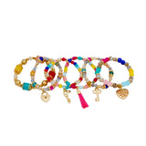 Love Charm Rainbow Bead Stretch Bracelet Set