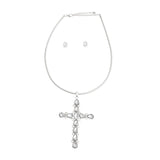 Silver Teardrop Crystal Cross Necklace