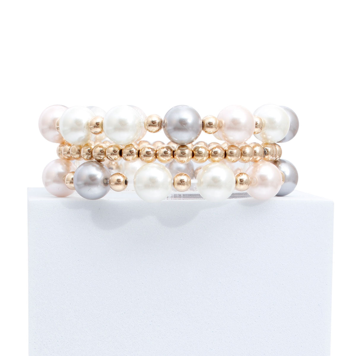 3 Strand Mixed Pearl Gold Bracelets