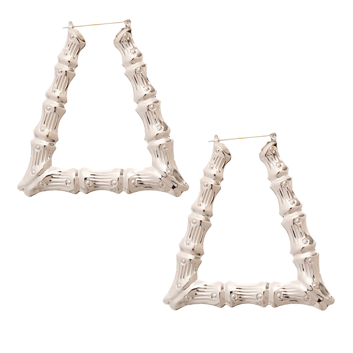 Silver Triangle Bamboo Hoop Earrings