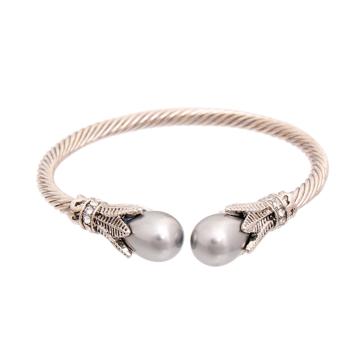 Gray Pearl Leaf Cable Bangle