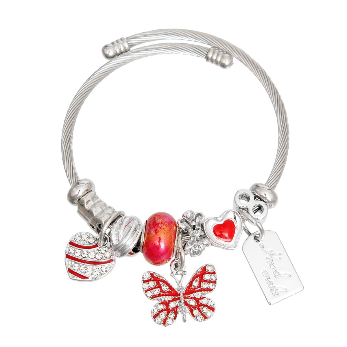 Cable Bangle Red Butterfly Bracelet for Women