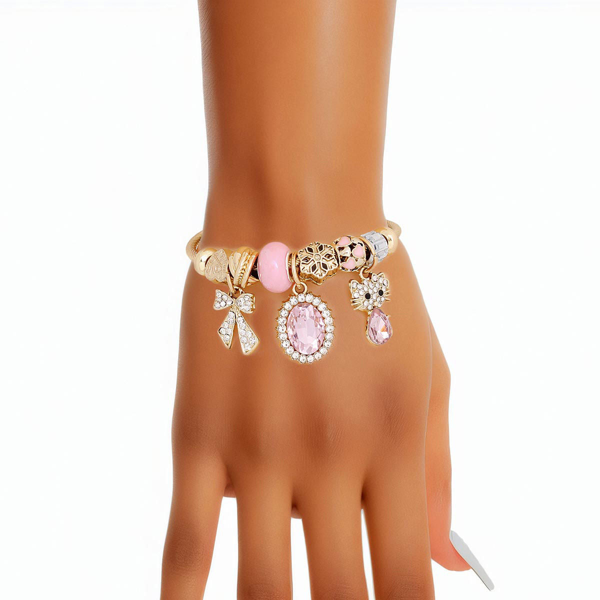 Cable Bangle Pink Kitty Gold Bracelet for Women