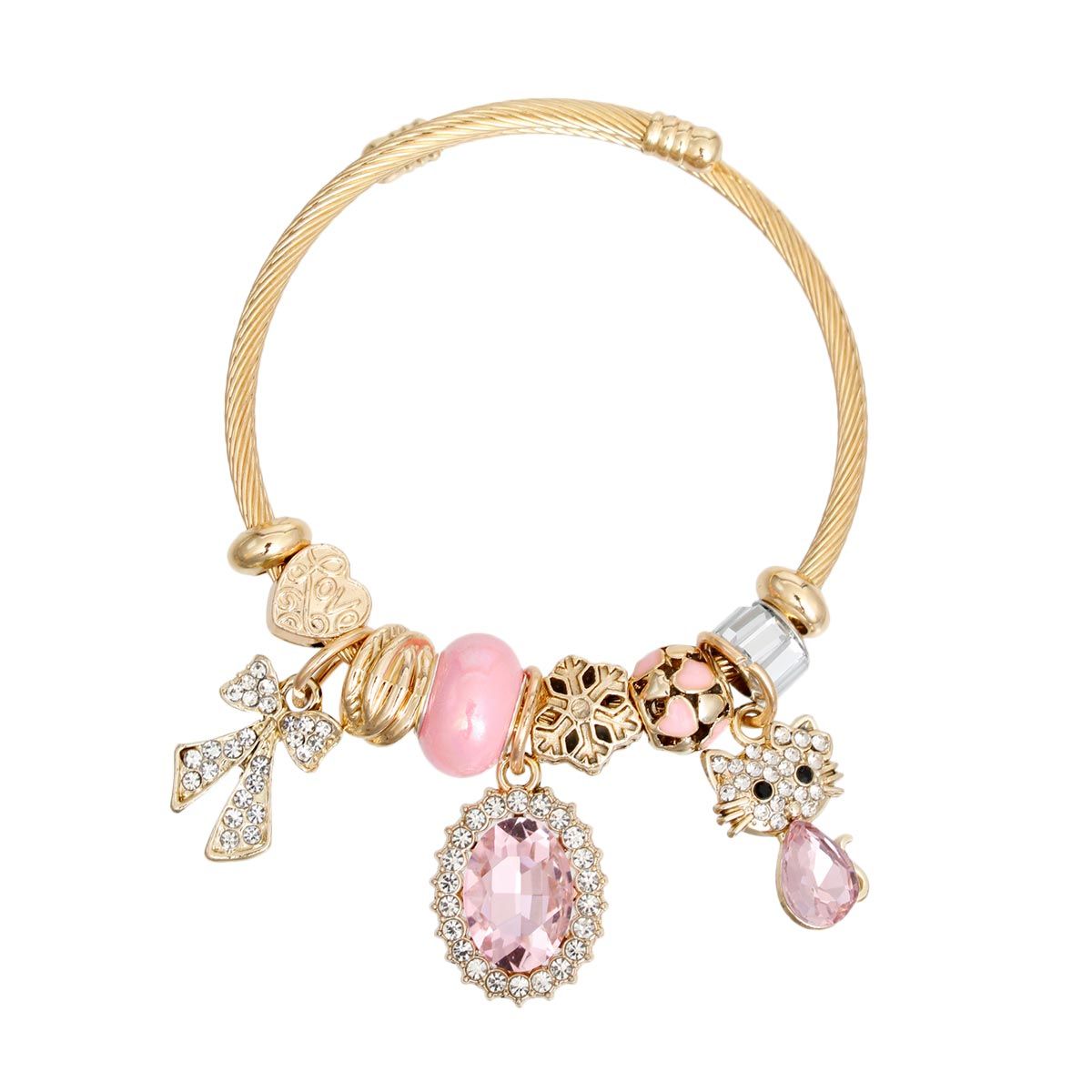 Cable Bangle Pink Kitty Gold Bracelet for Women