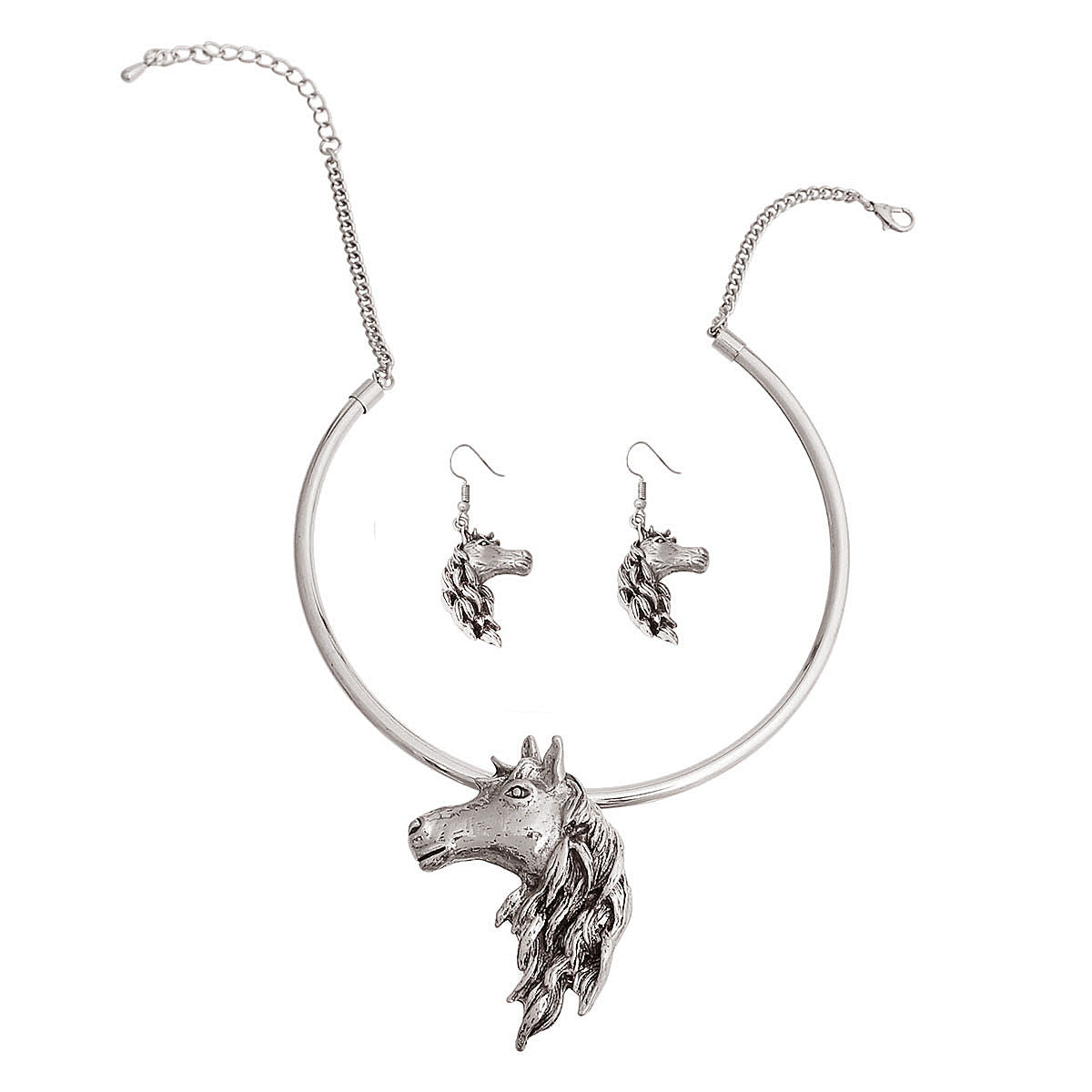 Burnished Silver Horse Necklace