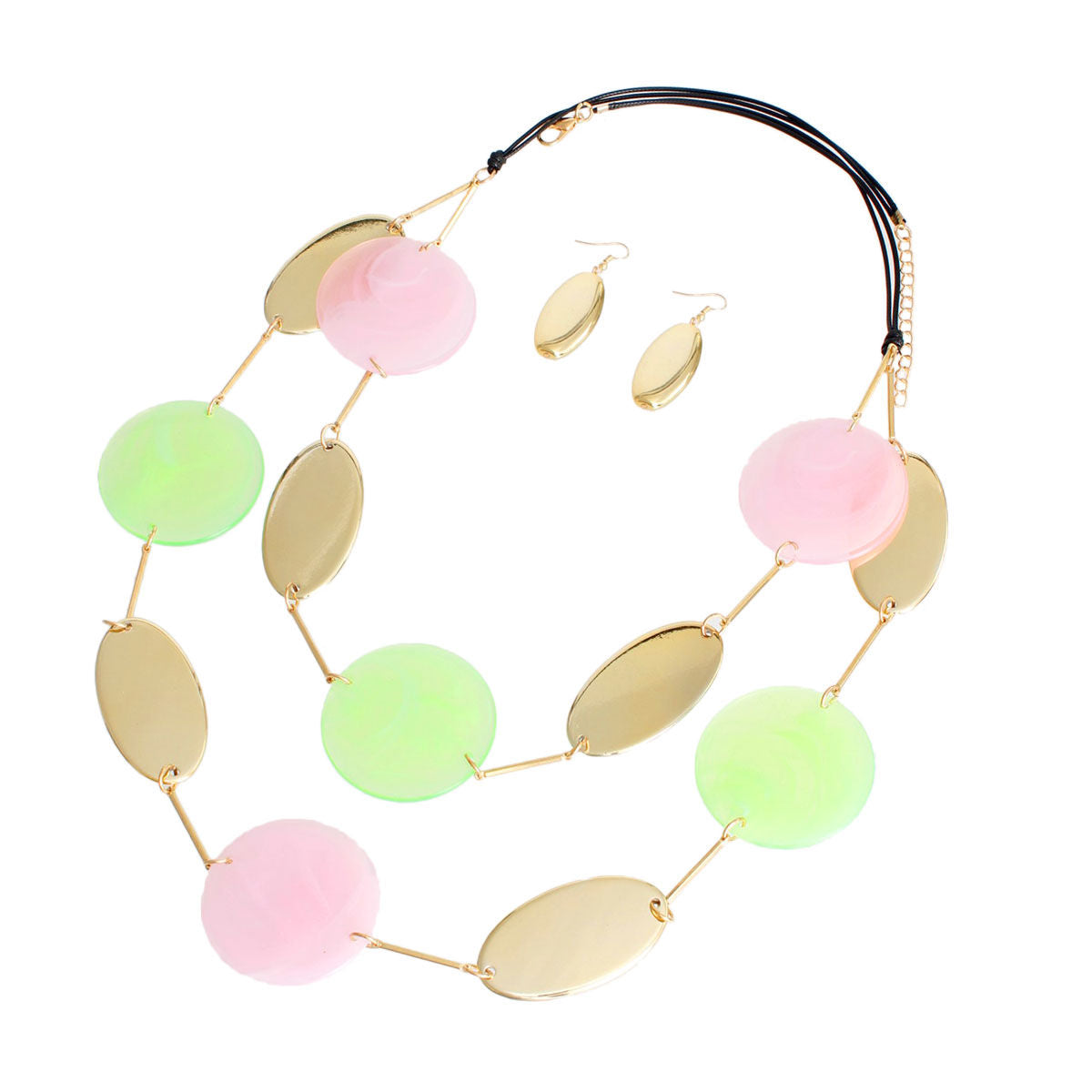 Pink Green Gold Disc Necklace