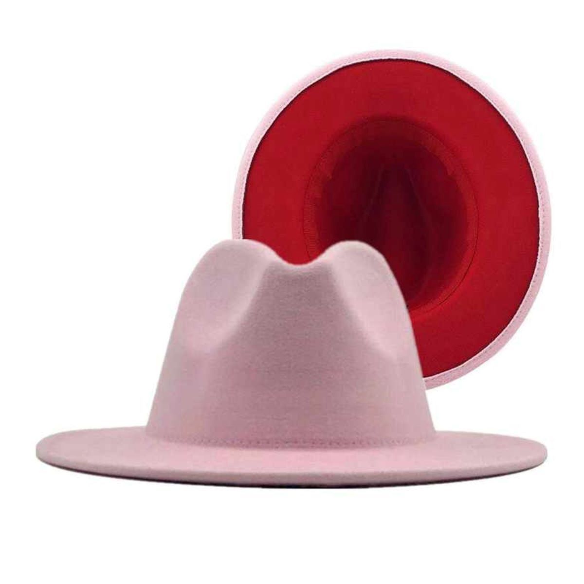 Fedora Light Pink Red Two Tone Wide Brim Hat Women