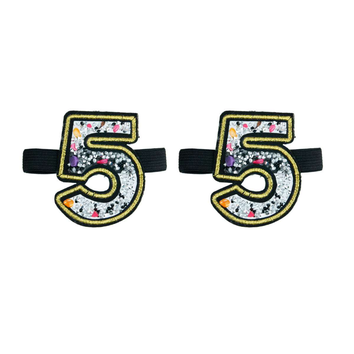 Pair of Rhinestone and Multi Color Stone Number 5 Shoe Bands