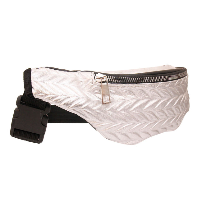 Silver Leather Chevron Fanny Pack