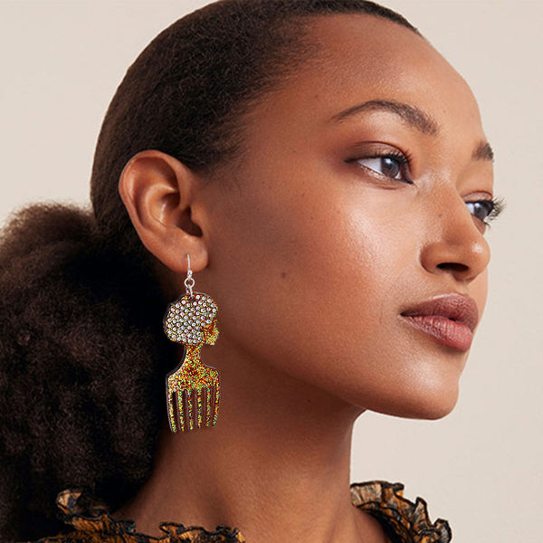 Brown Glitter Afro Hair Pick Earrings