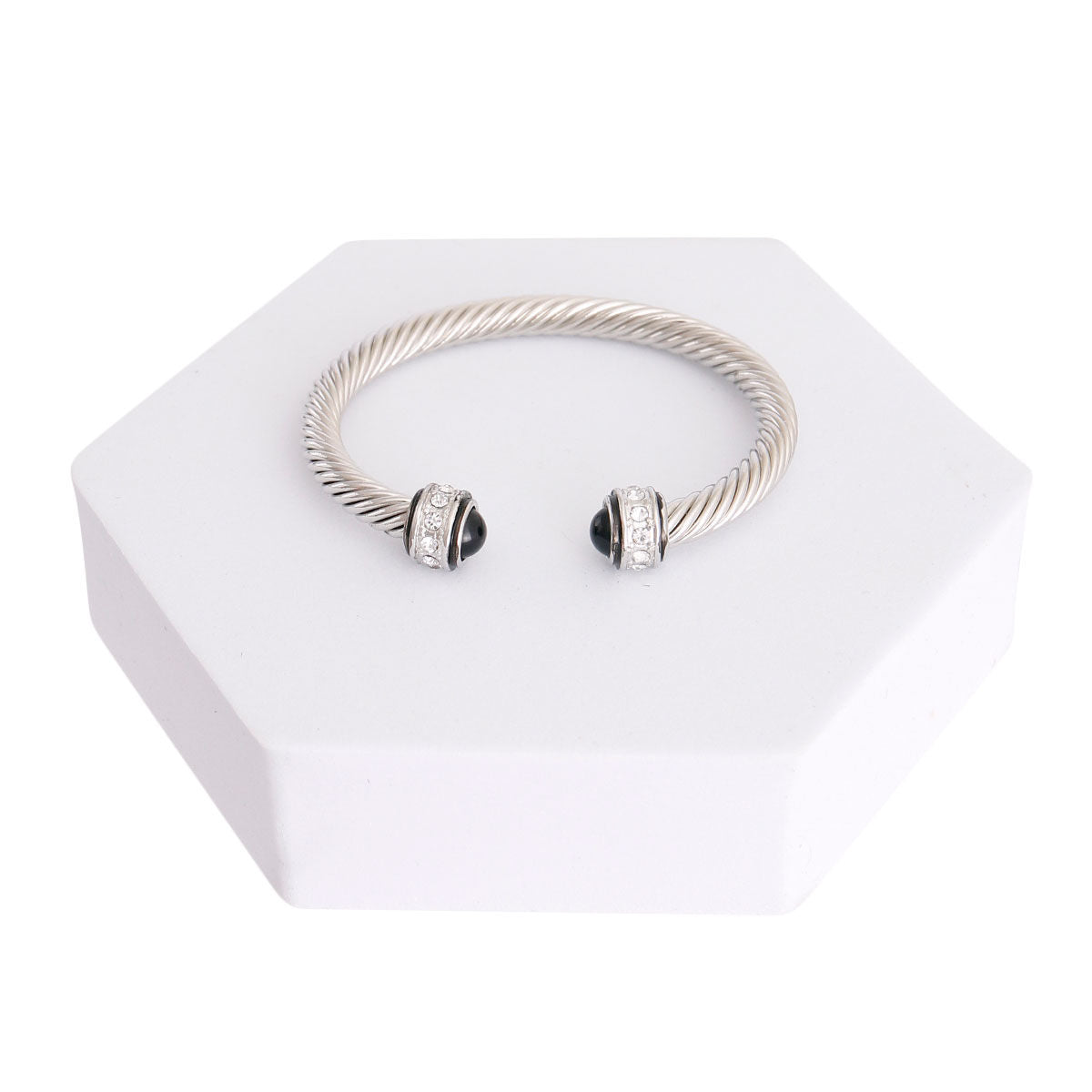 Black Pearl Twisted Cable Silver Bangle