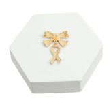 Double Pink Ribbon Gold Brooch