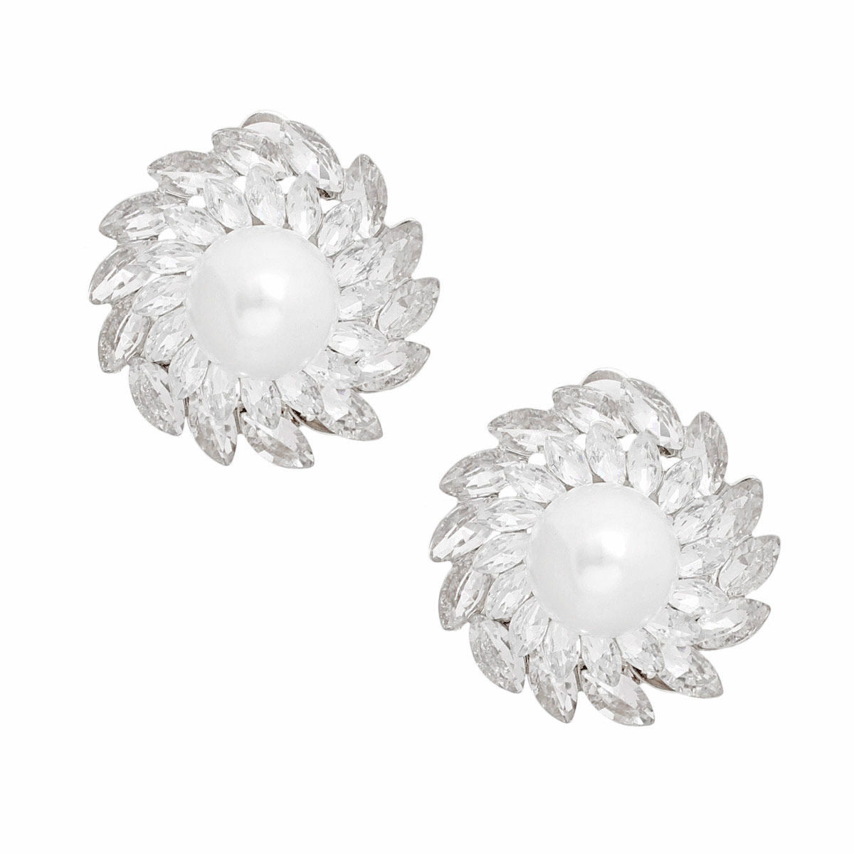 Clip On Small Silver Vintage Pearl Earrings Women