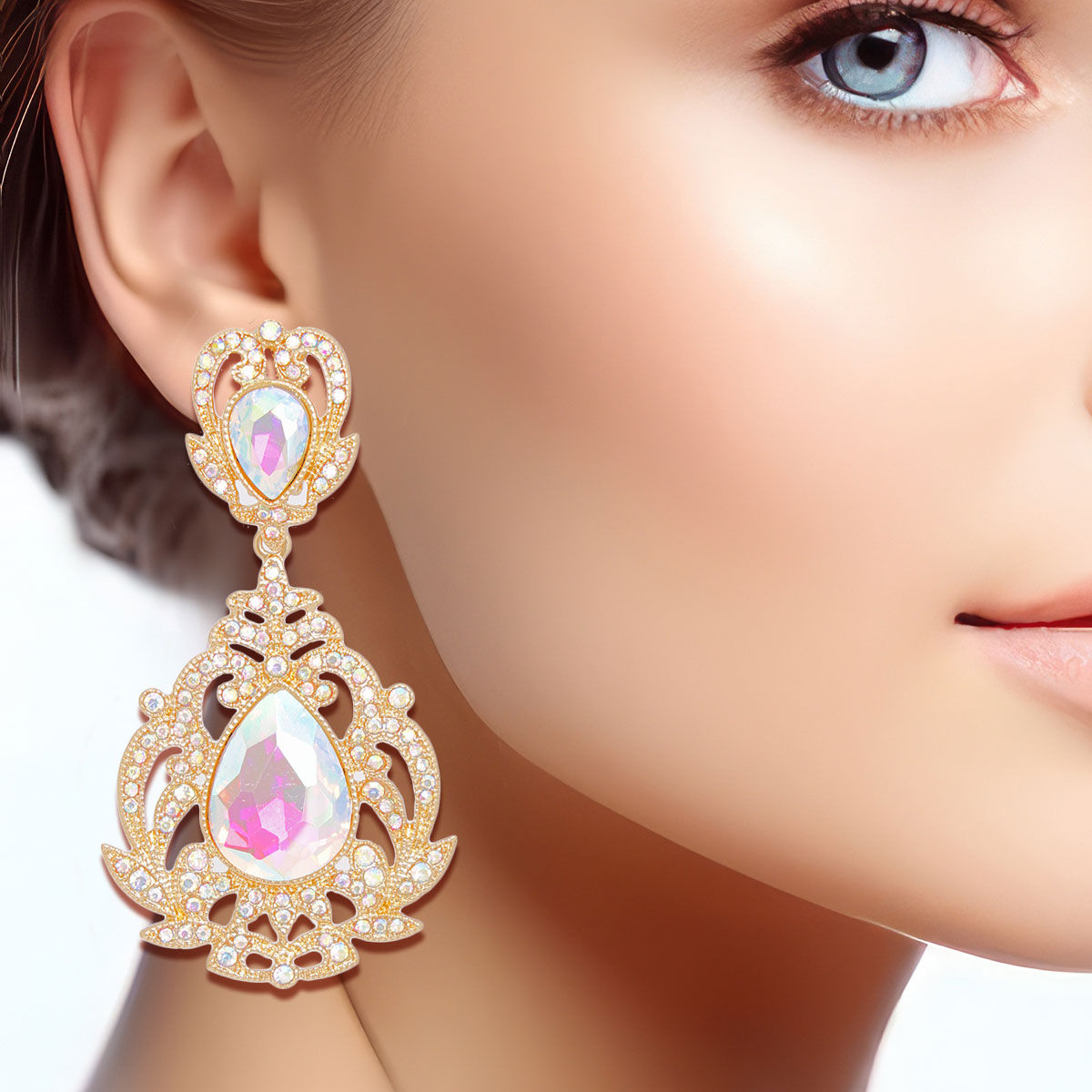 Clip On AURBO Large Crystal Earrings for Women