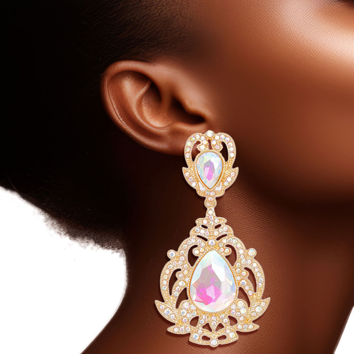 Clip On AURBO Large Crystal Earrings for Women