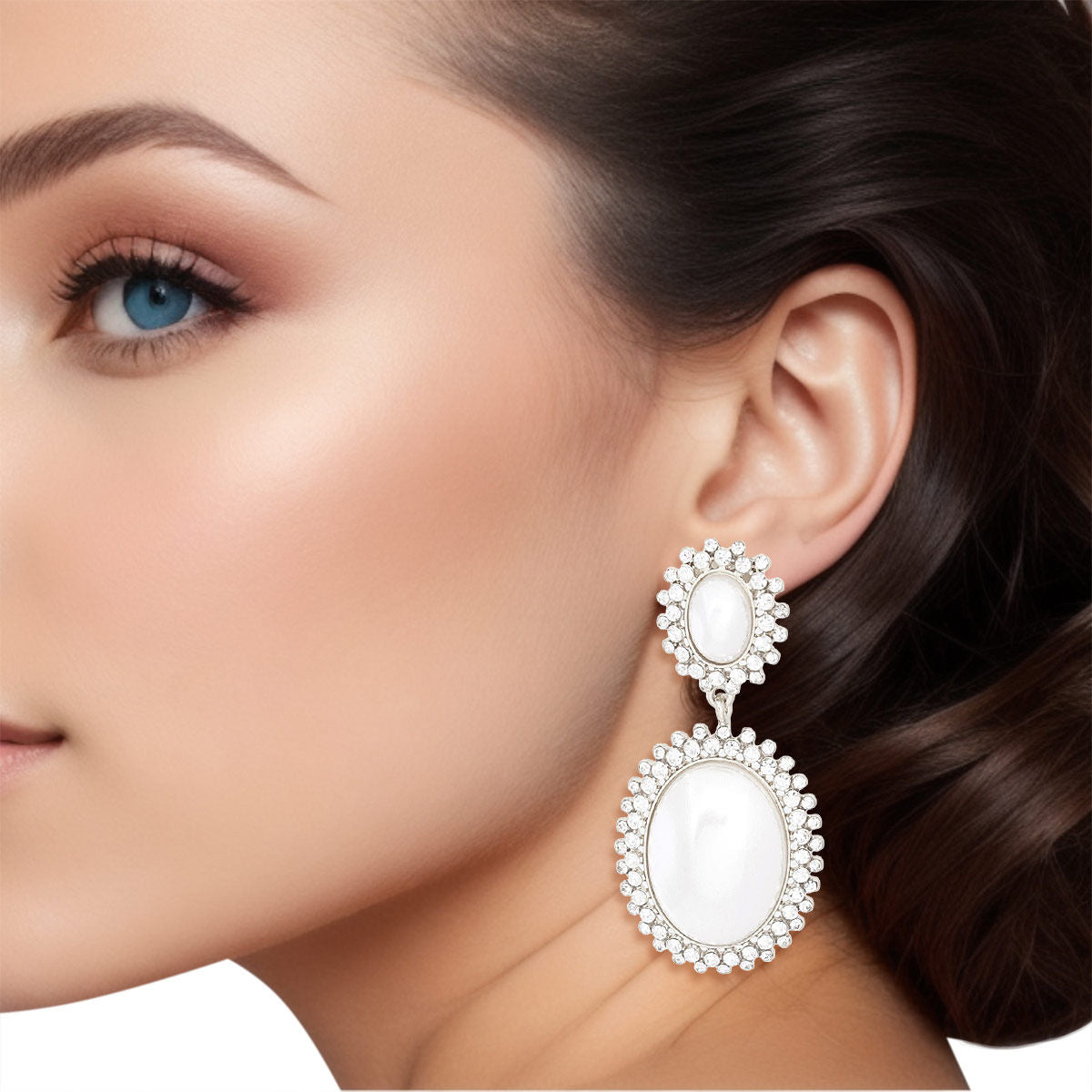 Clip On Silver Medium Pearl Halo Earring for Women