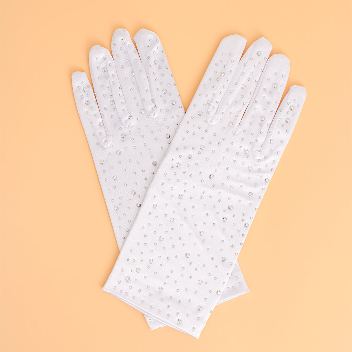 Gloves Gray Rhinestone Satin Bridal for Women