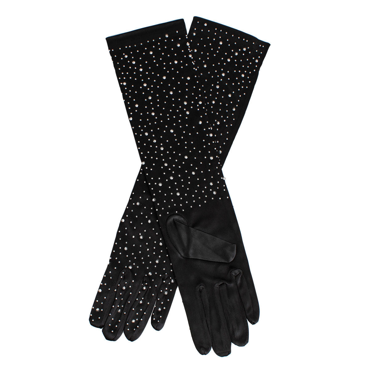 Gloves Long Black Stone Satin Bridal for Women
