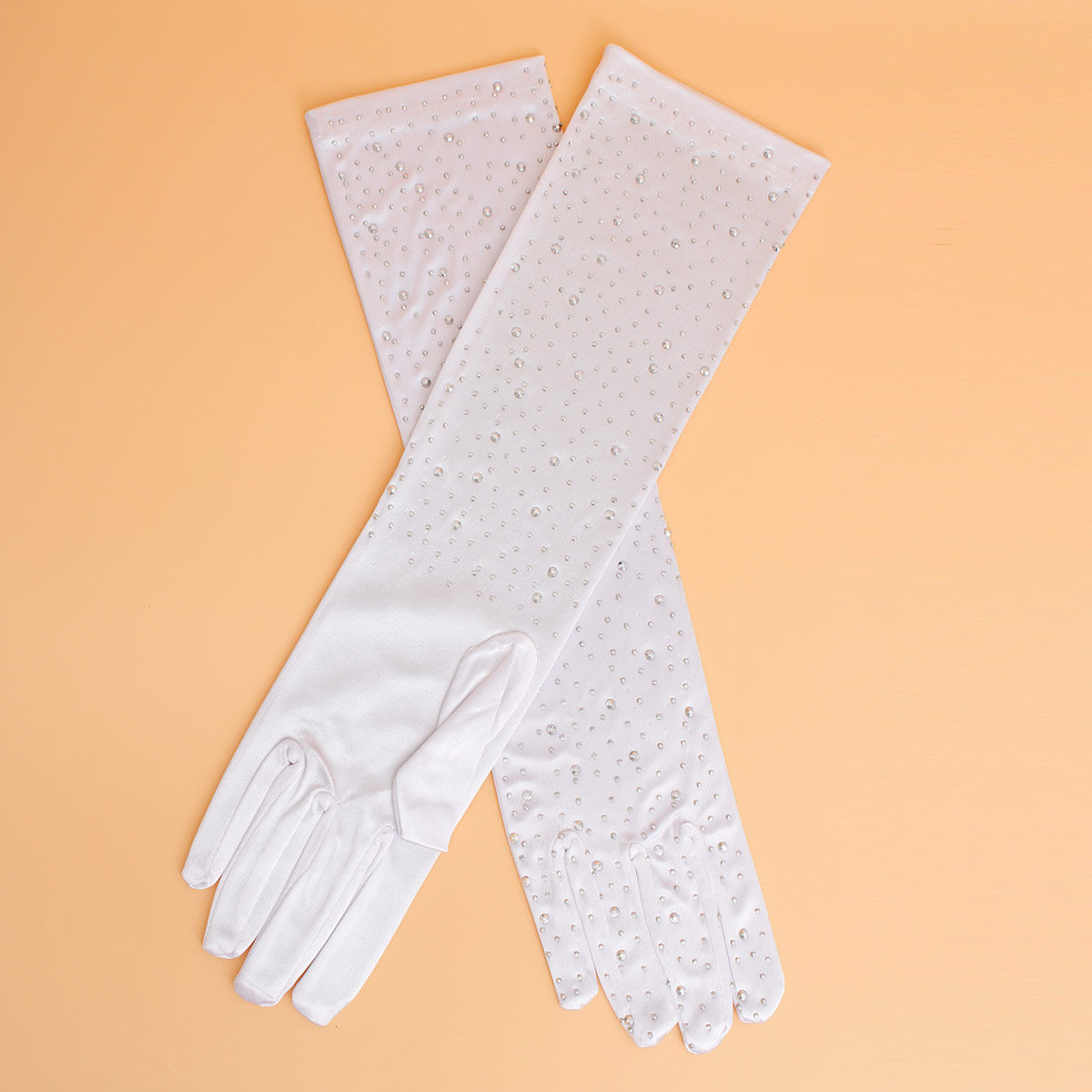 Gloves Long Gray Stone Satin Bridal for Women