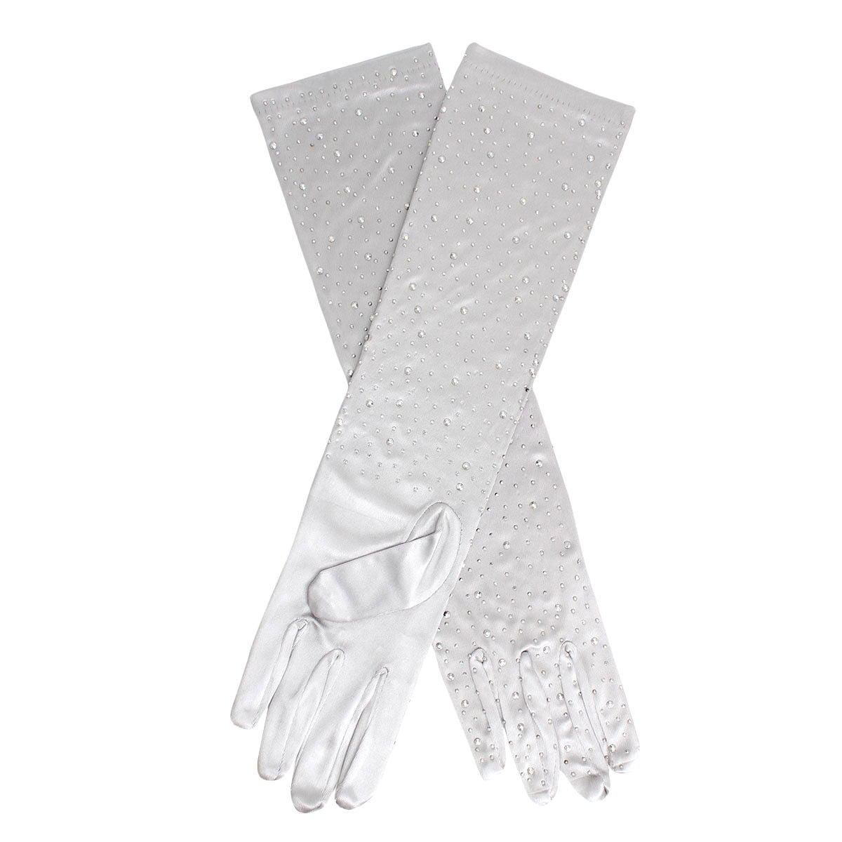 Gloves Long Silver Stone Satin Bridal for Women