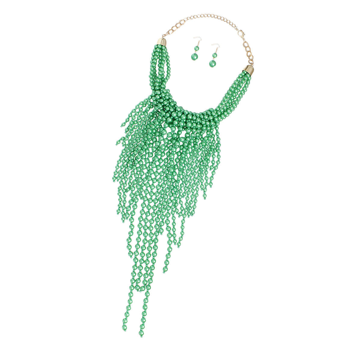 Necklace Green Cluster Fringe Pearls for Women