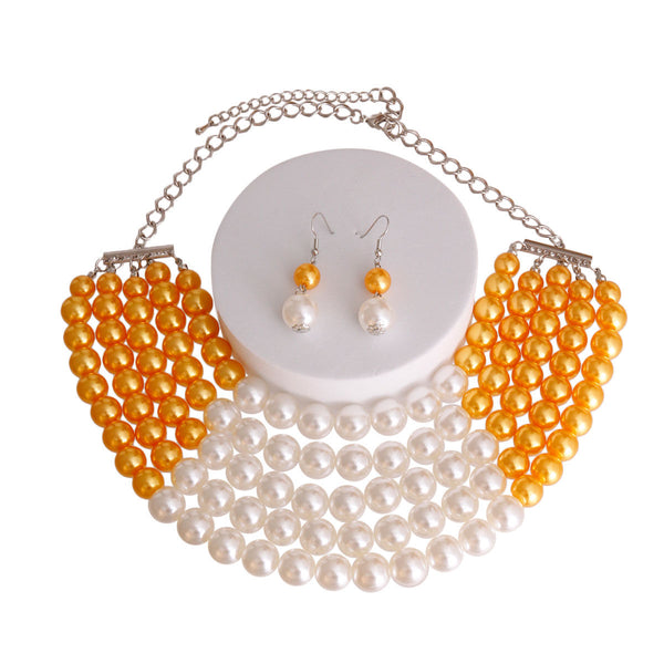 Orange and Cream Pearl 5 Row Necklace