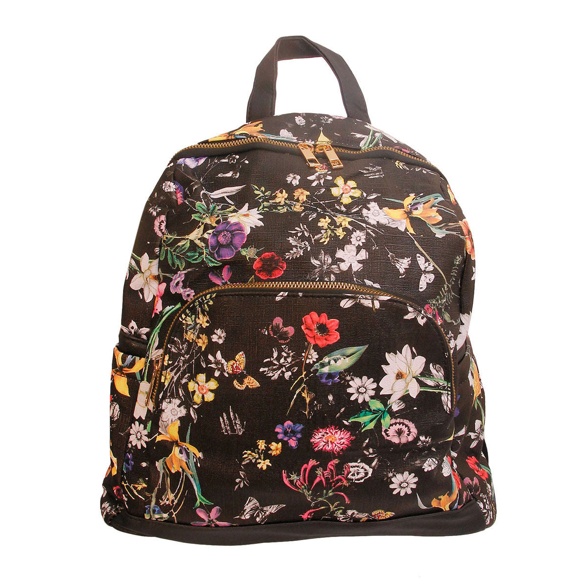 Black Leather Floral Backpack