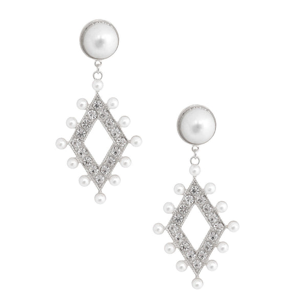 Silver Pearl and Stone Diamond Earrings