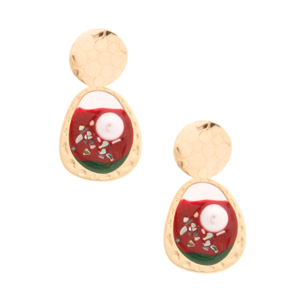 Gold and Red Resin Oval Earrings