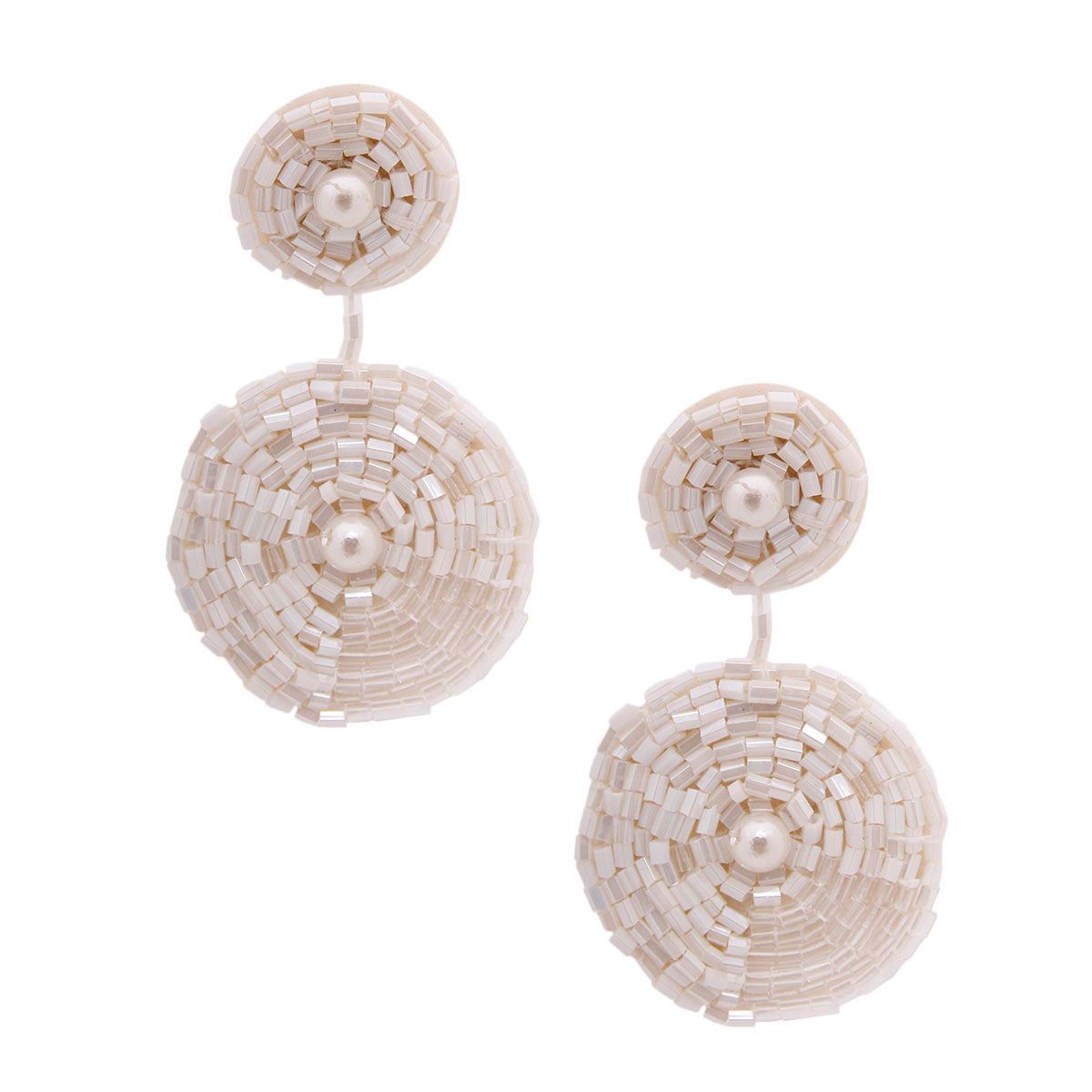 Cream Embroidered Bead Earrings