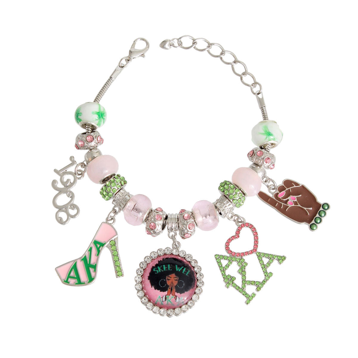 Pink Green Sorority Charm Bracelet