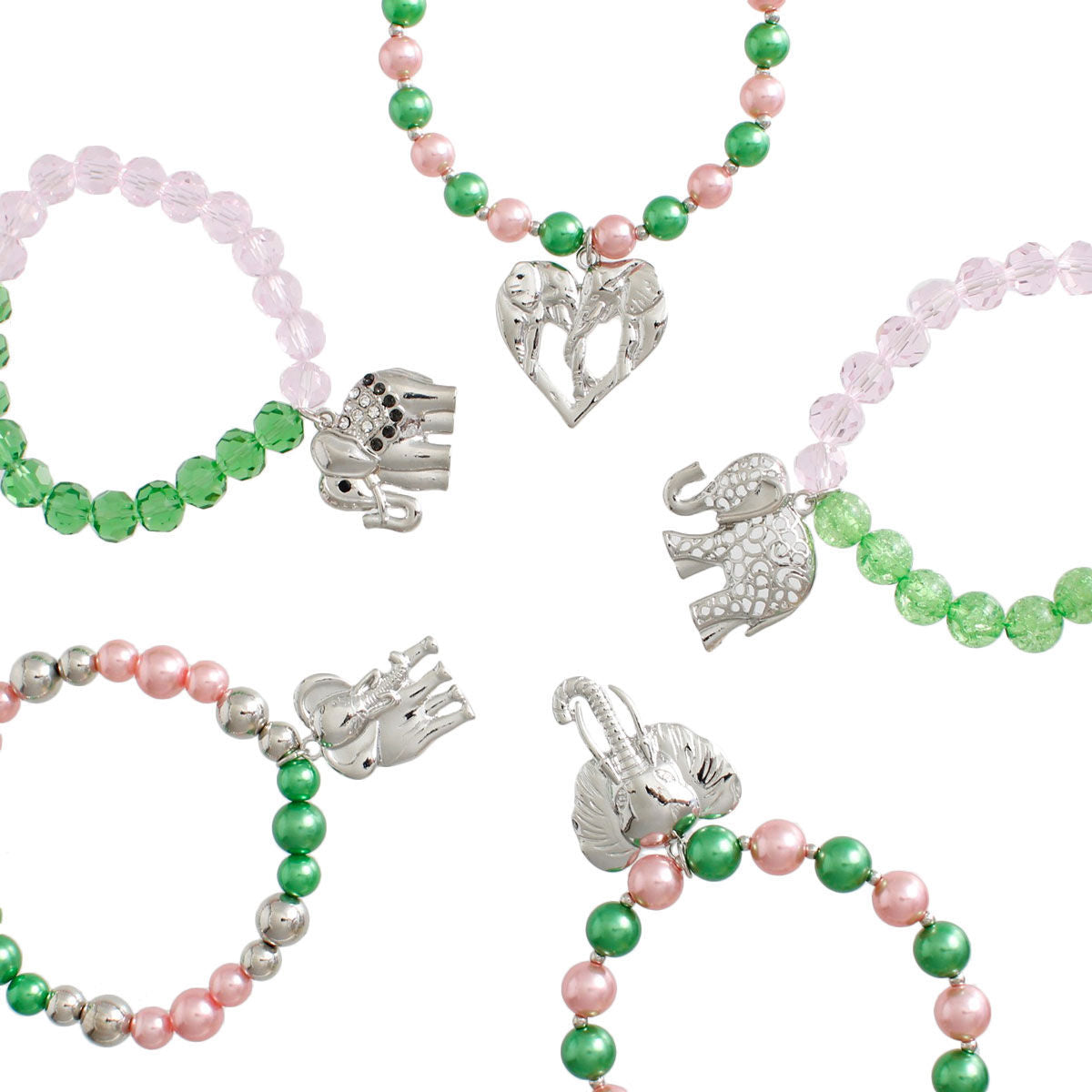 Mixed Pink Green Elephant Bracelets